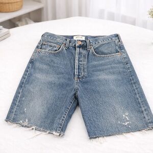 Agolde Medium Blue Distressed Raw-Hem Denim Shorts